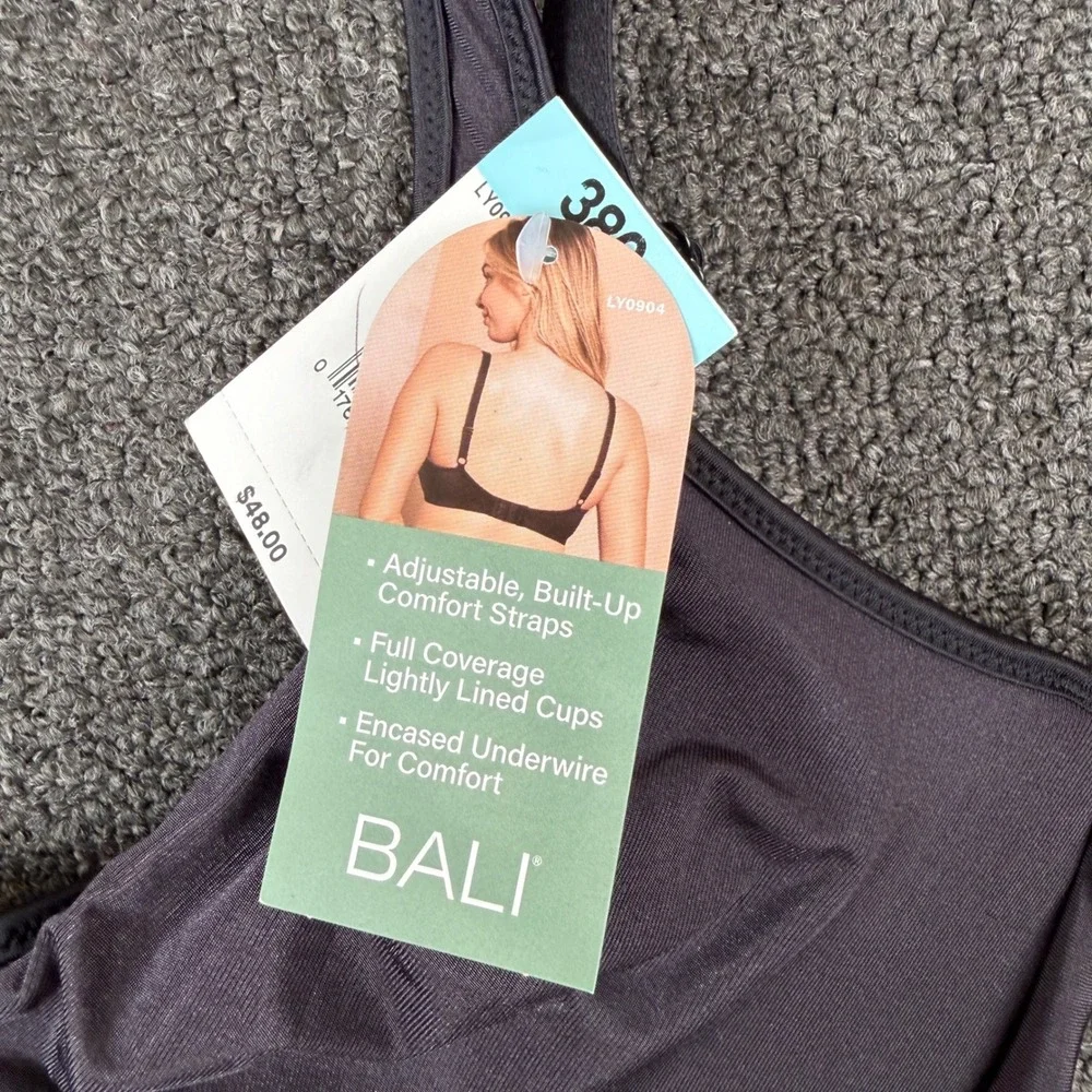 Bali Women Black Full Coverage Lightly Lined Underwire Comfort Strap Bra 38C LY